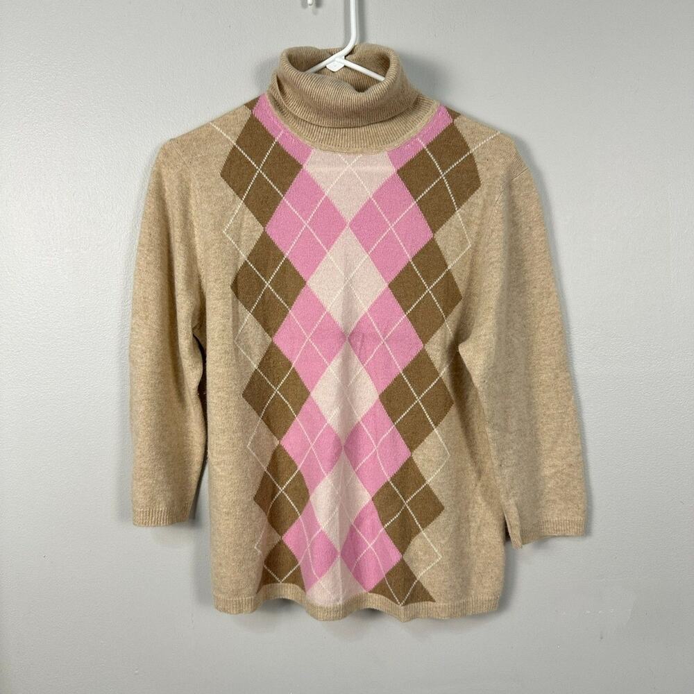 Valerie Stevens Womens XL Cashmere Arglye Turtleneck Pullover Sweater Pink Tan